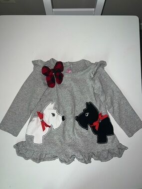 VINTAGE Y2K Good Lad Gray Girls' Long Sleeve Dress with Black/White Scottie Dogs